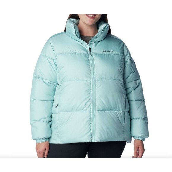 Columbia Women's Hooded Puffect Jacket, Bright Green Size 1X - Picture 1 of 9